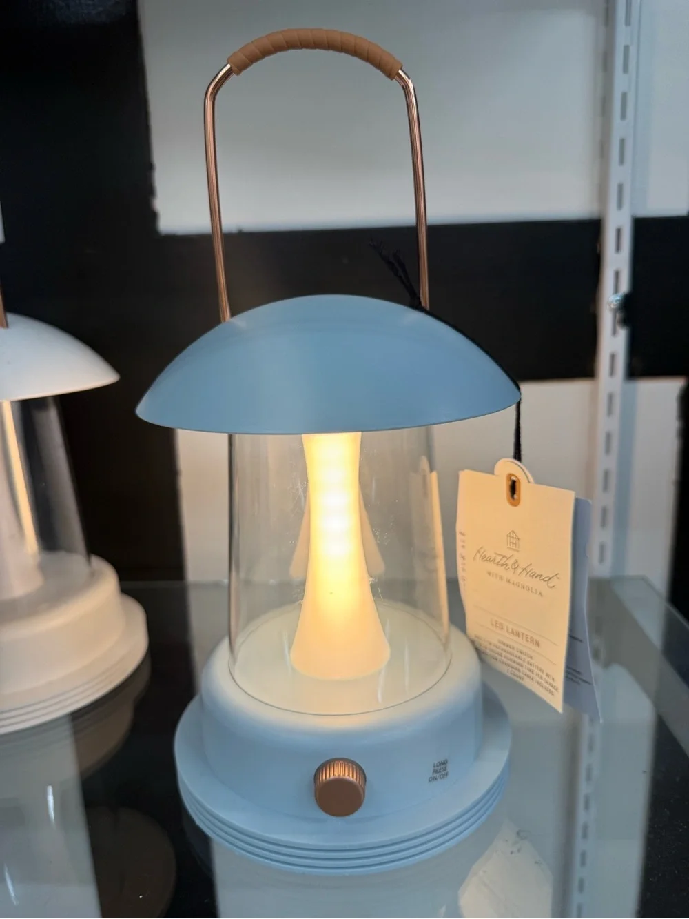 Hearth & Hand Blue Portable LED Lantern with Copper Handle